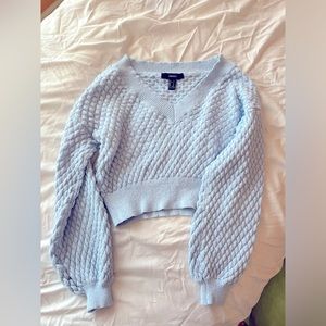 Sky Blue Bubble-Knit Cropped Sweater